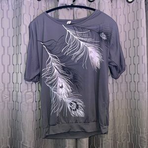 Feather Print Split Shoulder Blouse